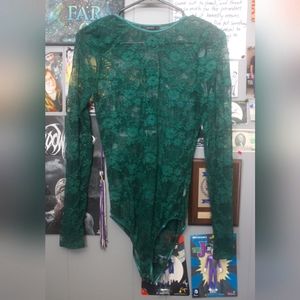 Forever 21 emerald green long sleeve lace body suit